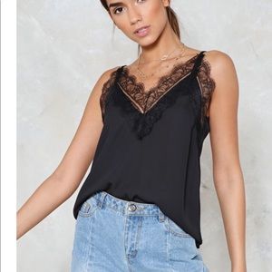 Nasty Gal black silk lace cami, size S, NWT
